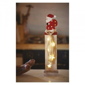 Decoratiune Craciun, Mos Craciun, Rosu, Lemn, 46cm, 2xAA 1.5V, Emos, 7 LED 0.4W, Lumina Calda - Img 2