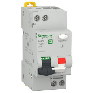 Intreruptor automat diferential Schneider Easy9, RCBO 1P+N 4500 AC 30mA C 20A