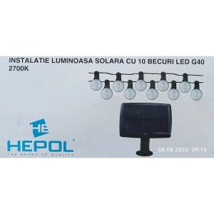 Ghirlanda luminoasa LED cu panou solar Lohuis, pentru exterior, 10 becuri filament LED G40, 5.5m, acumulator 18650, 2700K - Img 3