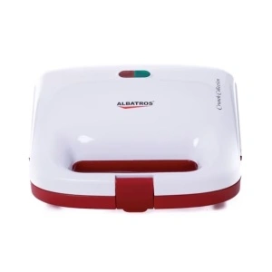 Sandwich maker Albatros S2A-750, 750 W, placi neaderente tip grill, maner termorezistent, alb/rosu