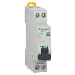 Siguranta electrica automata Schneider Easy9, 1P+N, 16A, 4500 C, termo-magnetic, Clipsabil