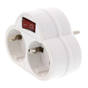 Stecher dublu cu contact protectie si intrerupator, 2 x SCHUKO, Well