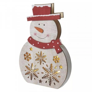 Decoratiune Craciun, Om de zapada, Alb, Rosu, Lemn, Emos, 30cm, 5 LED 2XAA, Lumina Calda - Img 2