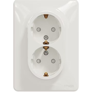 Priza dubla Schneider Sedna Design SDD311221, 2P+E, cu obturatoare, Alb