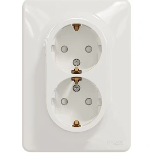 Priza dubla Schneider Sedna Design SDD311221, 2P+E, cu obturatoare, Alb