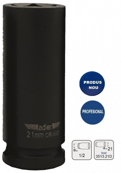 Cheie tubulara de IMPACT 1/2" ADLER AD-3513D.21 21mm varianta lunga