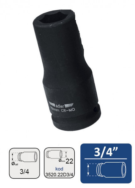 MA3520.22D3/4 CHEIE TUBULARA DE IMPACT LUNGA 3/4" 19-36MM