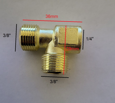 Ramificatie tip T din alama ptr. compresor 3/8" - 3/8" - 1/4" NR.1150