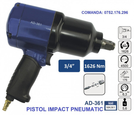 Pistol Impact pneumatic 1626Nm 6.3 bari 3/4", ADLER AD-361 Profesional