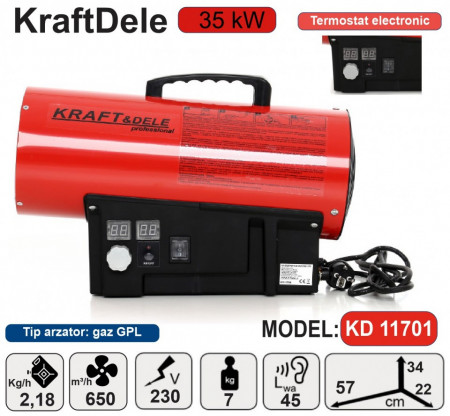 Tun caldura cu gaz GPL cu TERMOSTAT -35kW KraftDele KD11701