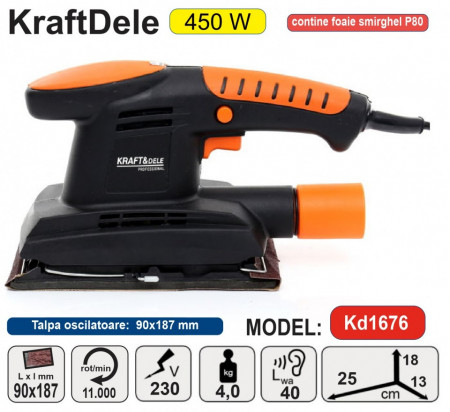 Masina de slefuit oscilatoare 450W 190X90mm KraftDele KD1676