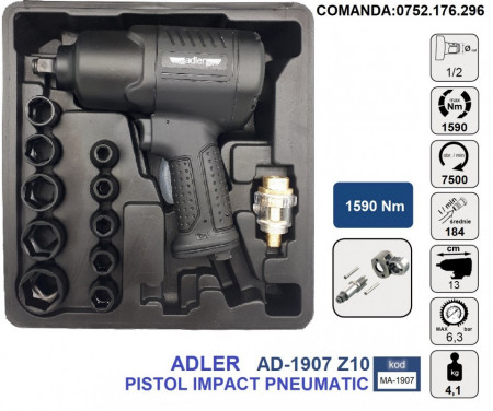 SET Pistol Impact pneumatic 1590Nm 6.3 bari 1/2", ADLER AD-1907-Z10