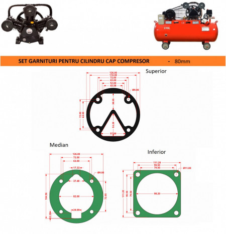 Garnituri set pentru cap compresor de aer V 80mm CH082 Mod.5(L)