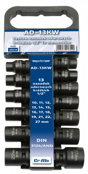 Set de chei tubulare IMPACT 1/2", 13 piese ADLER AD-13KW varianta scurta
