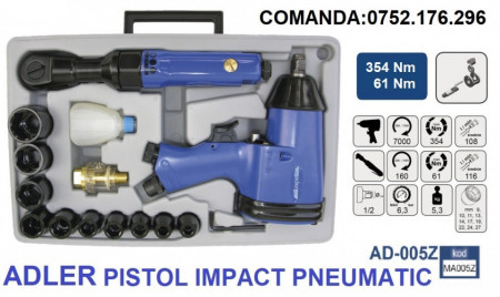 SET Pistol Impact + cheie pneumatic 354 Nm 6.3 bari 1/2" ADLER AD-005Z