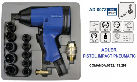 SET Pistol Impact pneumatic 354Nm 6.3 bari 1/2", ADLER AD-007Z PROFI