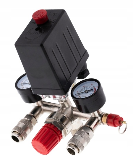⚙️ Presostat compresor aer cu 2 căi, cuple rapide și supapă cu reglaj al presiunii de iesire 220V 15A XM806873T