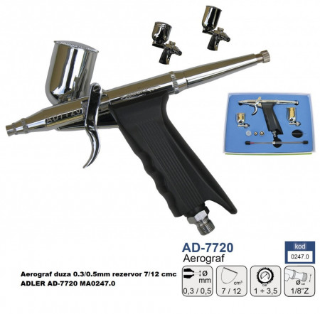 Aerograf duza 0.3/0.5mm rezervor 7/12 cmc ADLER AD-7720 MA0247.0
