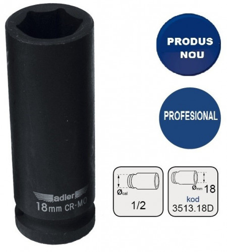 Cheie tubulara de IMPACT 1/2" ADLER AD-3513.18D 18mm varianta lunga