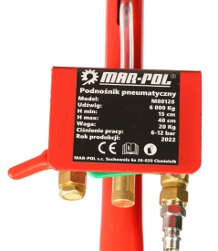 Cric pneumatic tip pernă 6T Mar-Pol M80128, podnoșnik auto cu 3 burdufuri, înălțime max. 40 cm - Img 8