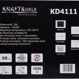 Cuptor electric de bucătărie KraftDele KD4111, 30L, 1650W, cu rotisor, convecție 360° și accesorii incluse - Img 11