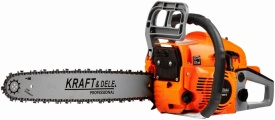 Drujbă pe benzină KraftDele KD10613, 5,9 CP, cu lame de 16 și 18 inch, set complet pentru tăiere lemn și lucrări intense