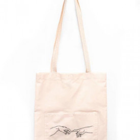 Geanta Tote Bag The Creation of Adam, Evergreen Handmade, Bej, 37 x 30 cm - Img 2
