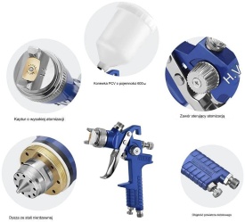 Pistol de vopsit pneumatic HVLP VERKE H-827P, duză 1,4 mm, rezervor superior 600 ml, pentru lucrări de vopsire precise - Img 10