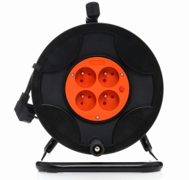 Prelungitor electric cu tambur KraftDele KD4017, 25 m, 4 prize cu împământare, cablu 3 x 2,5 mm² pentru grădină și atelier