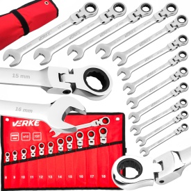 Set chei combinate cu clichet și cap articulat 8-19 mm, 12 piese, oțel CrV, pentru atelier și service auto MaxRom V35403