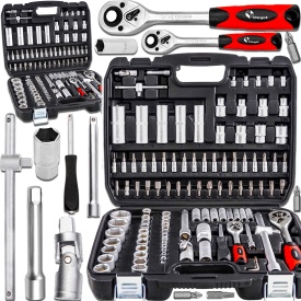Set chei tubulare MaxRom 108 piese în valiză, pentru service auto, atelier și lucrări mecanice de precizie