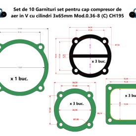 Set de 10 Garnituri set pentru cap compresor de aer V 3x65mm Mod.0.36-8 (C) CH195 - Img 1