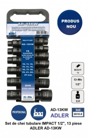 Set de chei tubulare IMPACT 1/2", 13 piese ADLER AD-13KW varianta scurta – Kraft&Dele