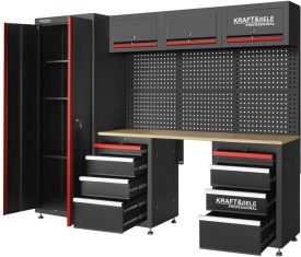 Set mobilier atelier profesional KraftDele KD5861 – banc de lucru cu dulapuri, sertare și panou perforat, 260 cm - Img 4