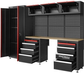 Set mobilier atelier profesional KraftDele KD5861 – banc de lucru cu dulapuri, sertare și panou perforat, 260 cm - Img 9