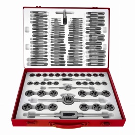 Set profesional filiere și tarozi 110 piese KraftDele KD10250, în valiză metalică, pentru refacerea și realizarea filetelor