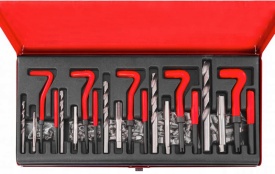 Set profesional pentru reparat filete 131 piese M5-M12 MaxRom, cu inserții filetate, burghie și tarozi HSS - Img 2