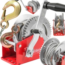 Troliu manual cu cablu VERKE 816 kg, cu manivelă, clichet de siguranță și cablu de 10 m pentru tractare și tensionare