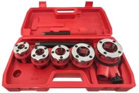 Trusă manuală de filetat țevi 3/8–1 1/4 inch, 5 piese, cu clichet și capete interschimbabile MaxRom - Img 3