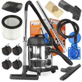 Aspirator industrial umed-uscat Mar-Pol RIPPER 20L cu priză pentru scule electrice, funcție suflare și filtru HEPA Ready