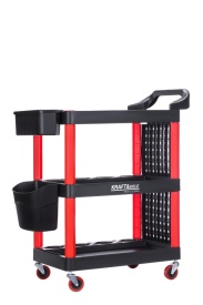 Cărucior de atelier multifuncțional KraftDele KD1076 – 3 rafturi, Perete perforat configurabil, 4 roți pivotante, Profesional