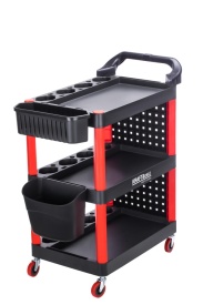 Cărucior de atelier multifuncțional KraftDele KD1076 – 3 rafturi, Perete perforat configurabil, 4 roți pivotante, Profesional - Img 9
