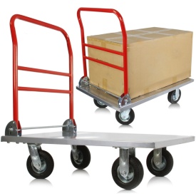 Cărucior platformă pentru transport Mar-Pol M80088, capacitate 500 kg, mâner pliabil și 4 roți pentru marfă, colete și mobilier