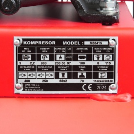 Compresor de aer 100L V2 MAR-POL M88415 – motor 2.2kW, transmisie pe curea, debit real 250 l/min, 8 bar, documentație completă - Img 12