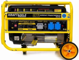 Generator de curent pe benzină KraftDele KD125, 3800 W, 230 V + 12 V, motor 4 timpi, cu roți și mâner pentru transport
