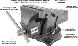 Menghină rotativă de banc 150 mm cu nicovală, corp din fontă, pentru atelier mecanic și lucrări de fixare precise MaxRom V88002 - Img 10