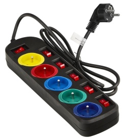 Prelungitor electric KraftDele 1,5 m cu 5 prize, protecție copii și întrerupătoare individuale, negru, KD4000-CZ