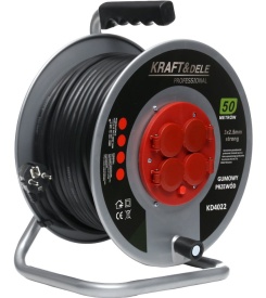 Prelungitor electric pe tambur KraftDele KD4022, 50 m, 4 prize 230 V cu împământare, cablu 3x2,5 mm, pentru grădină și atelier