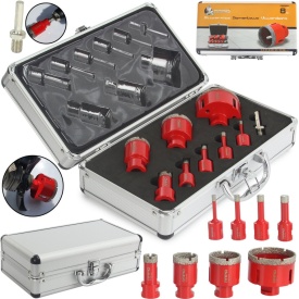Set carote diamantate Mar-Pol M22594 Rapid Long-Life 6–68 mm, filet M14 cu adaptor hex, pentru gresie, faianță, klinker și piatră