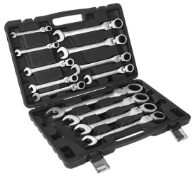 Set chei inelare cu clichet flexibile KraftDele KD11305 – 13 piese, 8-32mm, CrV, cotite 15°, valiză plastic